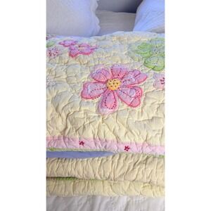 Parure De Lit Twin Pottery Barn Kids – Couette + Taie, Vert Lime Et Blanc, Fleurs Et Oiseaux